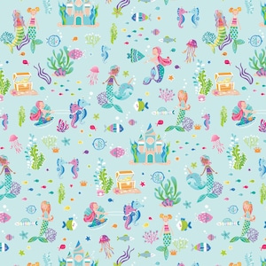 Kanvas, Mystical Mermaid -Mermaid Party on Aqua, 100% cotton