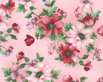 Flowerhouse: Softly, Large Blooms on Pink, Robert Kaufman, 100% cotton
