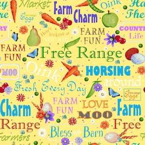 Happy Valley Farm, Words and Veggies  by Henry Glass Fabrics