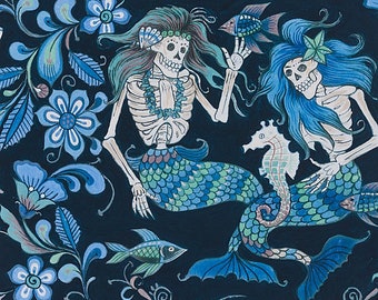 Esqueletos del Mar (Skeletons from the Sea) on Navy/blue, Folklorico by Alexander Henry,  1 yard