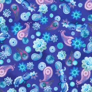 Night Owls Collection, Paisley Floral in Blue , 100% cotton
