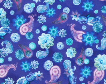 Collection Night Owls, motif cachemire floral bleu, 100 % coton