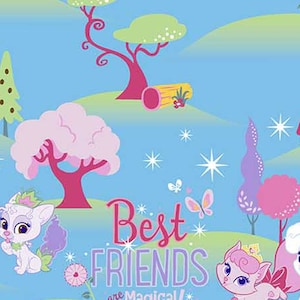 Disney, Palace Pets, Best Friends are Magical on blue, Cotton fabric, 1 Yard