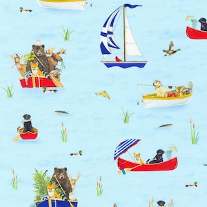 Lake House, Animal camping, von Robert Kaufman Stoffe, 100% Baumwolle