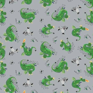 Once Upon A Time from Camelot fabrics, Dragon Toss on Gray - yard