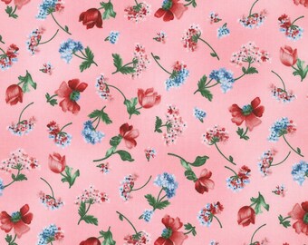 Flowerhouse: Softly, Tossed Flowers on Pink, Robert Kaufman, 100% cotton