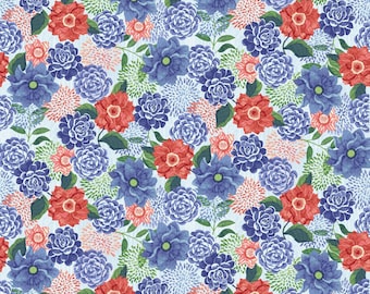Studio E Fabrics, "Bella Blue Birds",  Medium Floral on Light Blue,  100% cotton