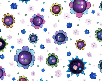 Hootie Patootie - Flower Toss on white, 100% cotton from P&B Textiles