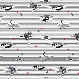 Peekaboo Shade Cats on White Digital cotton, by Timeless Treasures
