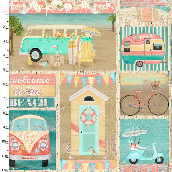 Beach Travel by 3 Wishes Fabrics, Welcome to the beach, yard