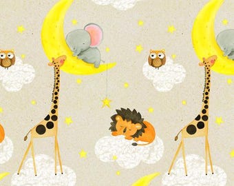 Comfy Flannel Prints -  Animals and Moons on Grey,  100% cotton Flannel, yard