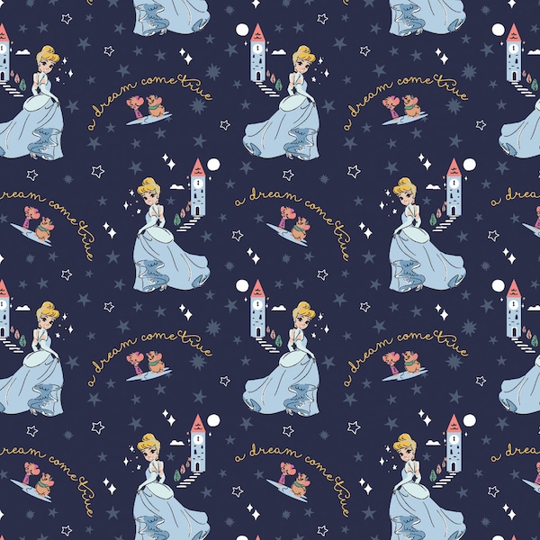 Heart of a Princess  Collection - CINDERELLA in navy- "A Dream come True" - from Camelot fabrics,