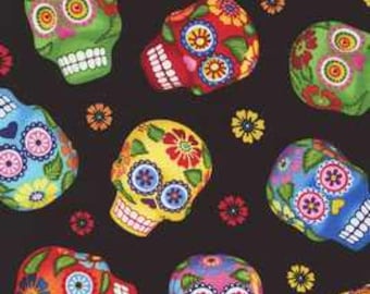 Timeless Treasures, Skulls on black, Day of the dead skulls, Sugar skulls, 1 yard