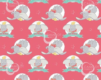 Disney's Dumbo in the Circus on Coral,  The Flying Elephant in Coral- Camelot Fabrics, 100% Premium Cotton, yard