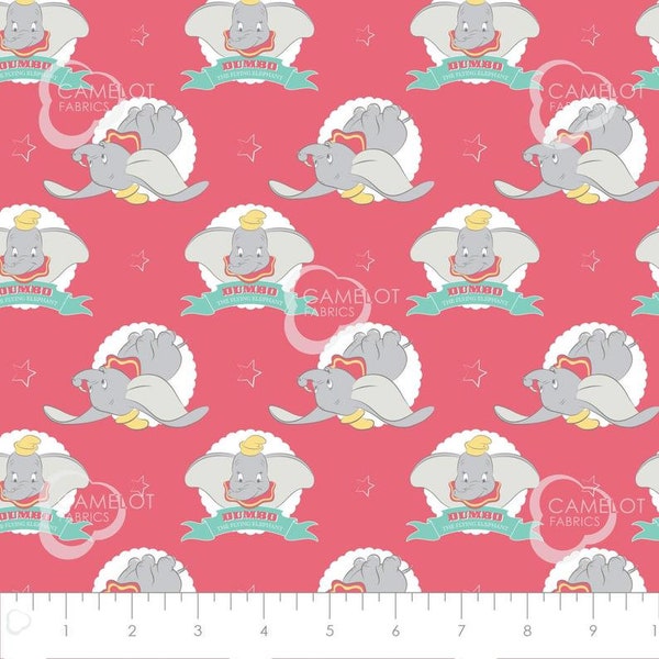 Disney's Dumbo in the Circus on Coral,  The Flying Elephant in Coral- Camelot Fabrics, 100% Premium Cotton, yard