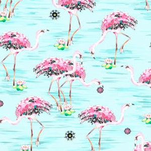 Quilting Treasures, Fancy Flamingos - Flamingos in Light Aqua, Yard