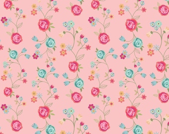Calico Cowgirls, Floral & Vines on Pink by Poppie Cotton,  100% Cotton Fabric