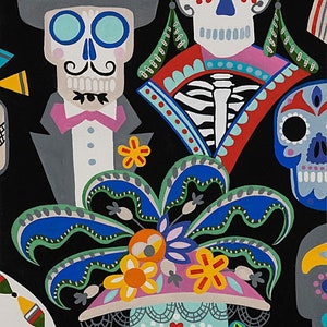Carita Calaveras auf Schwarz, Folklorico von Alexander Henry, 1 Hof