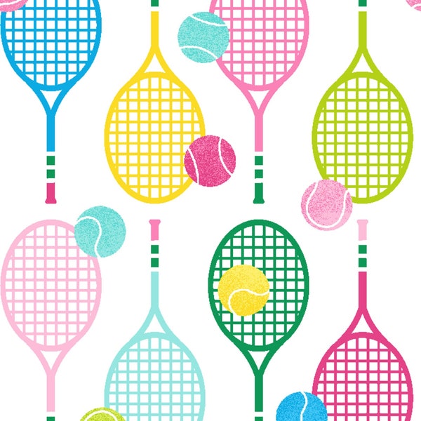 Court & Club, "Game, Set, Match" Tennis racquets on white -  by Freckle + Lollie, 100% cotton