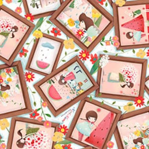Kori Kumi - Santoro, &quot;Melon Drop&quot; Kollektion, Überlappende Aufnäher auf weiß, von Quilting Treasures