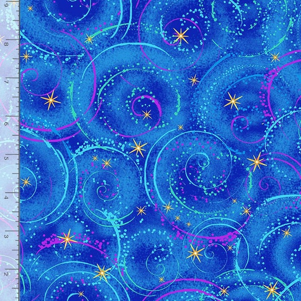 Timeless Treasures Fabrics, Blue Metallic Swirls, From "Summer Dancing DRAGONFLIES",   yard