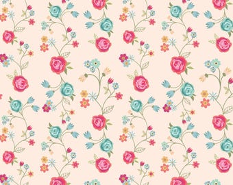 Calico Cowgirls, Floral & Vines on Natural by Poppie Cotton,  100% Cotton Fabric