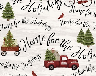 Home for the Holidays, "Words", Pickup trucks, from 3 wishes fabric, yard