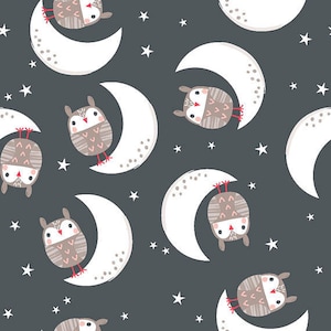 GOOD NIGHT FOREST by Quilters Pallette,  Owls on Charcoal,   yard