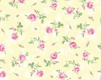 Cottage Charm - Tossed Antique Rose in Yellow, 100% cotton fabric