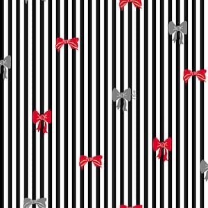 Ink & Arrow by Quilting Treasures, &quot;It&#39;s All About Me&quot;, BLACK and WHITE Bow Stripe, cotton fabric, yard