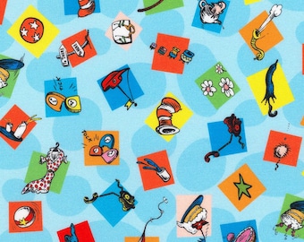 Z tkanin Roberta Kaufmana, Celebrate Seuss, Seuss Toss On Blue z tkanin Dr. Seussa