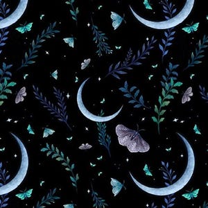 Jardin de Lune by Blank Quilting fabrics,  Crescent Moons with Butterflies,  Glow in the Dark, LAST 52 Inches