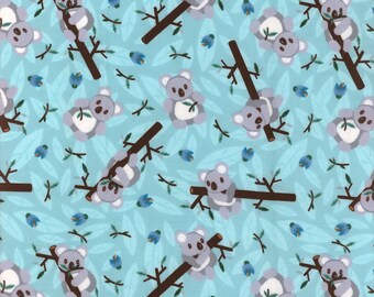 Comfy Flannel Prints - Koala Bears on Blue 100% cotton Flannel, LAST 53 Inches