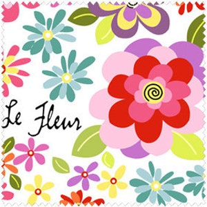 NEW Henry Glass, Girly Girl, Le Flueur on white, HALF yard