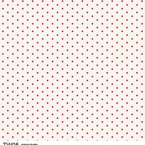 Tanya Whelan&#39;s  Barefoot Roses -Polka Dots on Red on Cream,  100% cotton