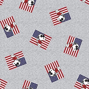 Patriotic Snoopy Fabric, The Peanuts,  Snoopy As Joe Cool on Light Grey, 100% cotton fabric, LAST 37 Inches
