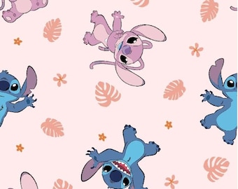ディズニー、リロ＆スティッチ、「ソフトトロピックス スティッチとエンジェル」、コットン生地、1ヤード