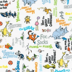 Dr. Seuss Characters on White from Robert Kaufman fabrics, 100% cotton