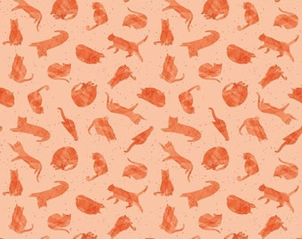 Curious Garden, "Kitties" on Orange, 100% cotton