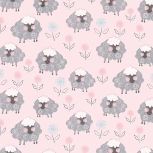 Comfy Flannel Prints -Grey Sheep on Pink, Nursery Flannel,  100% cotton Flannel, yard