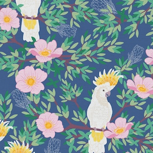 Birds & Blooms Collection, Cockatoos on blue , by Paintbrush Studios, Cockatoos,  yard