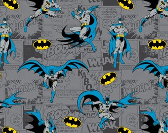 From Camelot Fabrics, Batman - on Comics - on Grey. COTTON FLANNEL
