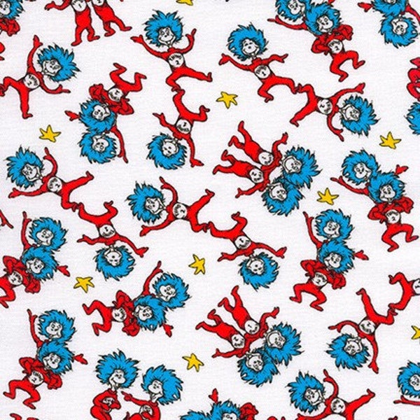 A little Dr. Seuss for Robert Kaufman Fabrics, Little Thing 1 and Thing 2, on white