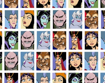 Disney Villains, Villains Grid,  100%cotton fabric, yard