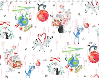 NEW Purrfect Christmas By Masha D'Yans, Christmas Kitties on White, LAST 50 Inches