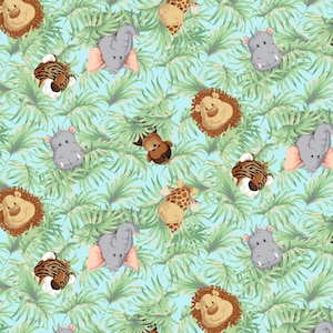 Jungle Babies Flanela, Flanela w kolorze Aqua Animal - 100% bawełny Flanela, jard
