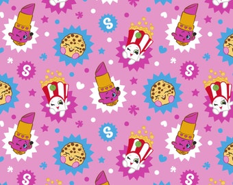 Shopkins Toss on Pink, KNIT, 60" wide, Yard