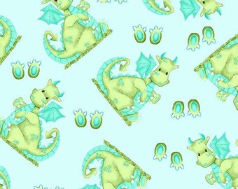 Comfy Flannel Prints - Green Dragons,  100% cotton Flannel, yard