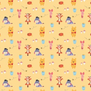 Camelot, Disney&#39;s Winnie the Pooh - The Day of the Little World in Yellow - 100% cotton