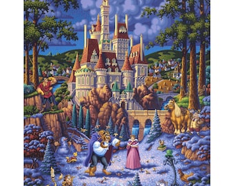 Disney Dowdle, "Beauty & The Beast Finding Love" Panel -Digital Print Panel/Yard   100% Cotton